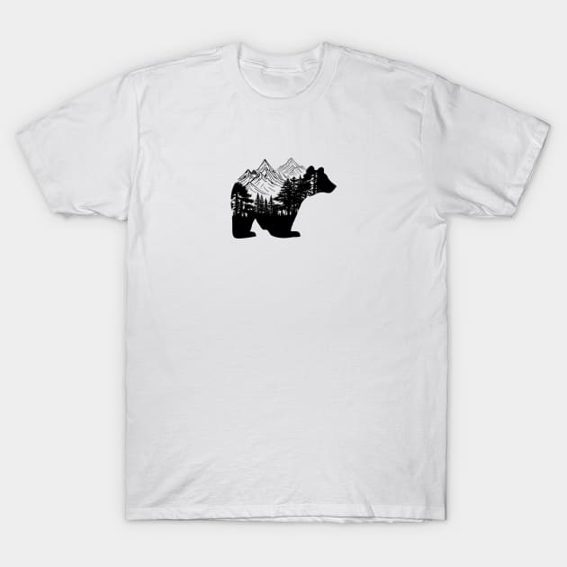 Bear with mountains and forest T-Shirt by AnnArtshock